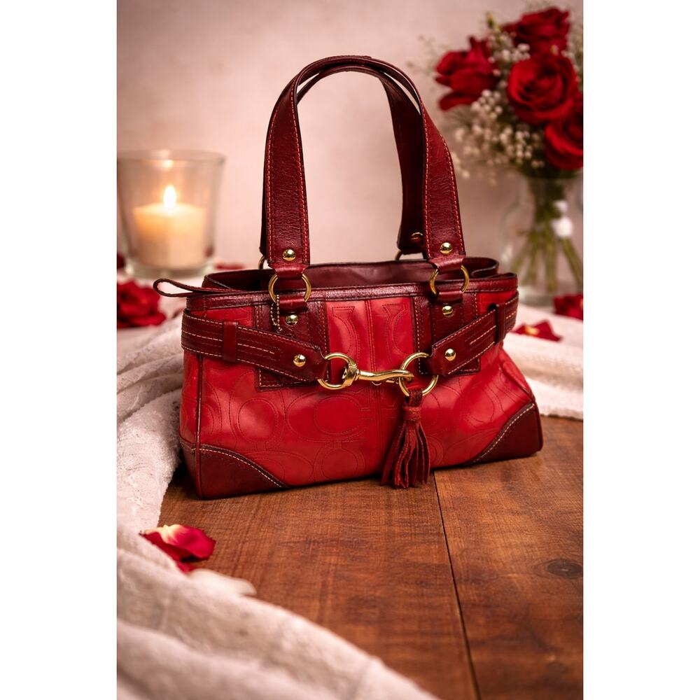 Coach Hampton Legacy Signature C Tote in Burgundy Red - Picture 1 of 8